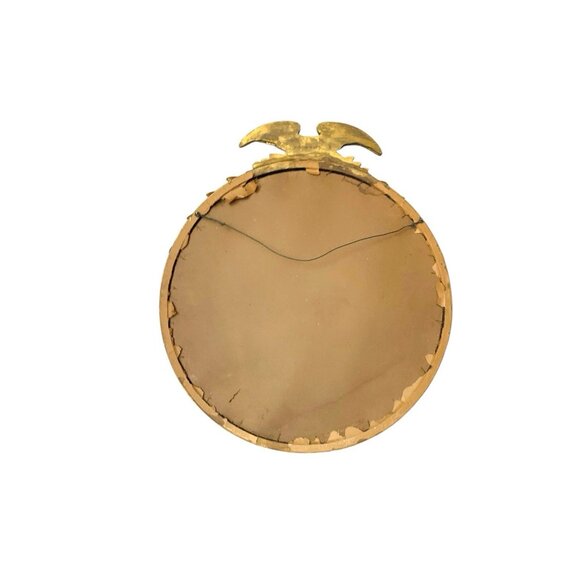 Mirror Vintage Round Gilt Wood Frame with Federal Eagle on Top and Carved Wreath - Picture 5 of 6